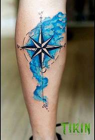 ຮູບແບບ tattoo ສີ calf splash ink compass