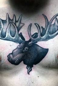 engraving style black point thorn deer head chest tattoo pattern
