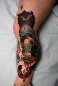 perna velha escola cor cabeça sangrenta e rastejando gato tatuagem padrão
