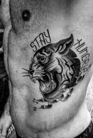 Costola laterale tradizionale a forma di tigre nera e modello di tatuaggio con lettere