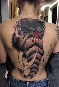 back ຫົວ mammoth ສີຂີ້ເຖົ່າສີດໍາແລະຮູບແບບ tattoo ເພັດສີແດງ