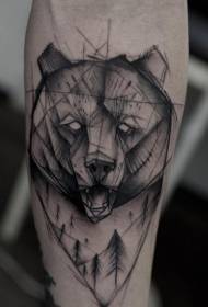 braț mic schiță în stil negru linie neagră Cap cu model de tatuaj pădure