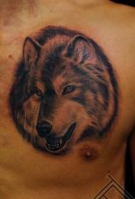 Buen aspecto realista patrón de tatuaje de pecho de cabeza de lobo