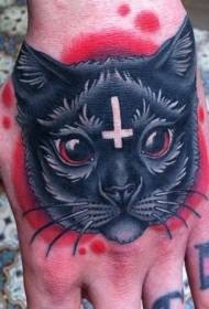 'n swart kat hand terug tattoo patroon