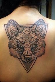 zadní černá liška hlava s geometrickým vzorem tetování
