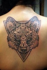 kumbuyo wakuda point fox mutu ndi geometric tattoo pateni