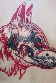 leđa crvene i crne linije elementi vukova glave tetovaža uzorak