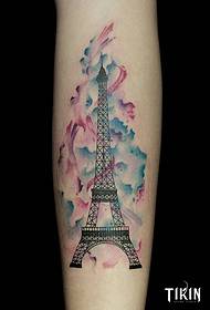 vițel turnul Eiffel splash cerneală model de tatuaj acuarelă