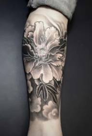 leg Peony schwaarz gro Tattoo Muster