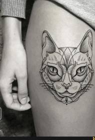 desenho de coxa estilo preto picareta cabeça de gato tatuagem padrão