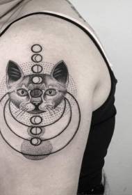 cabeça de gato grande estilo preto gravura e padrão de tatuagem do planeta