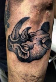 patrón de tatuaje de brazo de cabeza de rinoceronte negro viejo