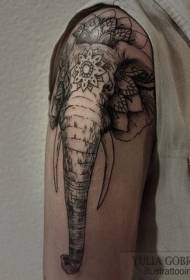 maravigghiusu neru misteriosu mudellu di tatuaggi di elefante nero nantu à a spalla