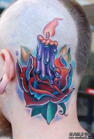 頭紋身圖案：頭色蠟燭玫瑰紋身圖案