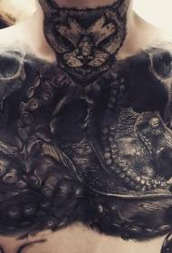 tattoo met borst ongelooflijke octopus en kattenlikken