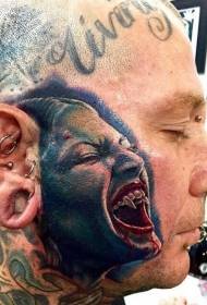 muško lice realističan vampirski portretni tetovaža uzorak