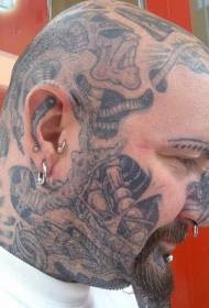 men's head and face mechanical monster tattoo pattern