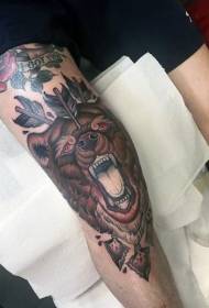 gamba classica orso multicolore testa e freccia tatuaggio