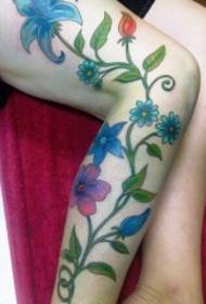 lång blomma vinstock tatuering full av ben 36349 - grepp tid, ben skalle timglas tatuering