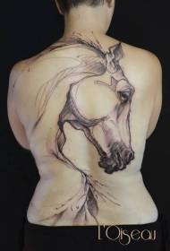 задний черный эскиз линии татуировки лошади
