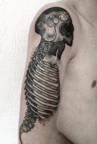 arm carving style black lion head and human skeleton tattoo pattern