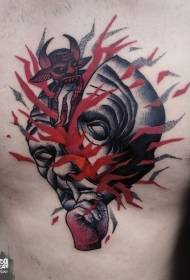 pecho surrealismo color cofre diablo avatar Patrón de tatuaje