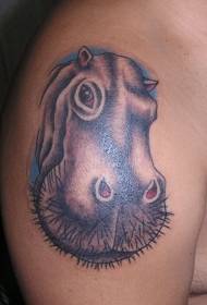 Lindo patrón de tatuaje de cabeza de hipopótamo y fondo azul
