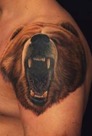 Kyawawan launuka masu kyau na Roaring Bear Headped Tattoo akan Hanya