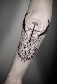 arm geometry black goat head and leaf tattoo pattern