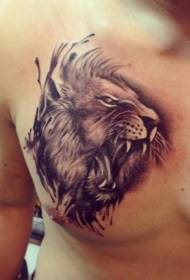 roaring lion head chest tattoo pattern