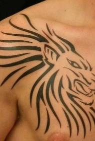 liña negra tatuaxe de cabeza de león tribal liña negra