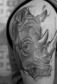 motif de tatouage tête de rhinocéros noir style gros bras