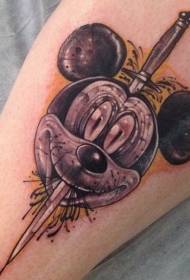 Patrón de tatuaje de cabeza y daga de Mickey Mouse de dibujos animados