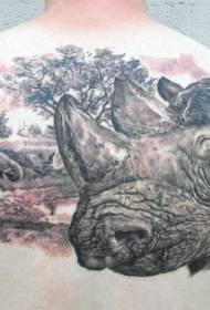 voltar realista Enorme rinoceronte colorido avatar padrão de tatuagem