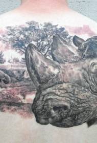 indietro realistico Enorme modello di tatuaggio avatar rinoceronte colorato