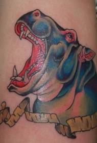 disegno del tatuaggio testa nastro giallo e ippopotamo
