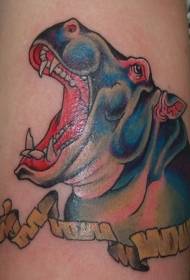 yellow ribbon and hippo head tattoo pattern