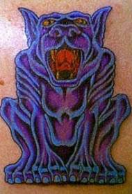 violetinės spalvos gargoyle ir šuns galvos tatuiruotės modelis