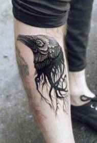 padrão de tatuagem de cabeça de corvo preto único bezerro