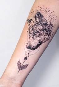 Gravure stijl zwarte wolf hoofd met geometrische tattoo patroon