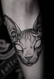 Padrão de tatuagem cabeça de gato preto sem pêlos assustador braço