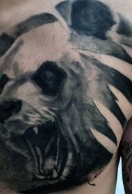 modèle de tatouage de la tête panda rugissant noir poitrine