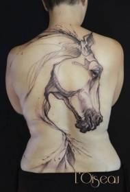 回素描風格黑馬頭紋身圖案