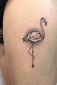 fată coapsă flamingo șablon linie model tatuaj