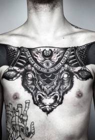 Chest Mystery Style Demon Bull Head Tattoo Pattern