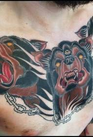 Patrón de tatuaje de can de inferno de estilo ilustrador en peito