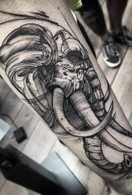 Impozantný vzor tetovania lebky slona čiernej línie