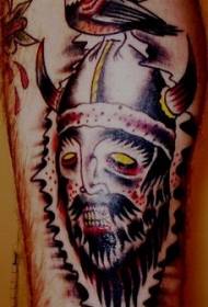 Viking Warrior Hjälm med fågel tatueringsmönster