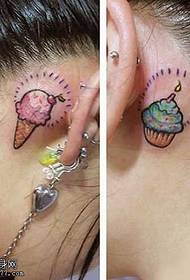 за ухом рисунок татуировки мороженого