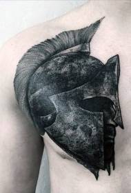 胸部深色的斯巴达战士头像纹身图案